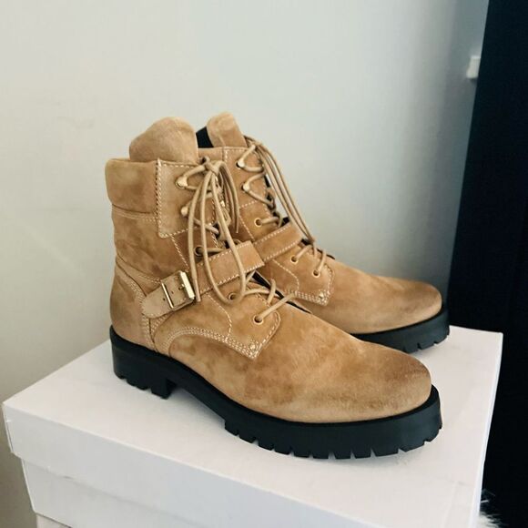 All‎ Saints Paulina Suede Leather Buckle Moto Boot, Size 11, Brown/Tan, NWT - Picture 9 of 16